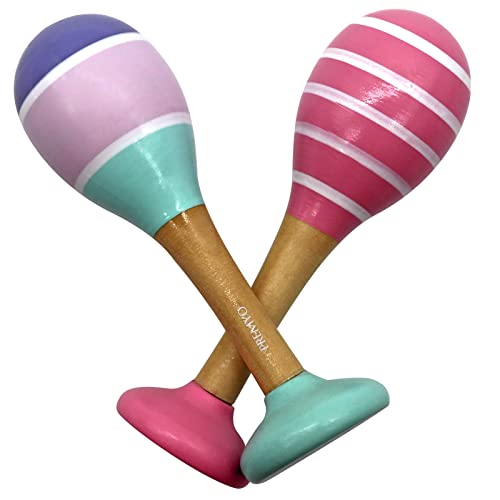 PREMYO Rassel Baby Musik Spielzeug - Holzspielzeug Maracas Babyspielzeug - Streifen Rosa Weiß PREMYO Rassel Baby Musik Spielzeug - Holzspielzeug Maracas Babyspielzeug - Streifen Rosa Weiß von PREMYO