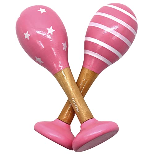 PREMYO Rassel Baby Musik Spielzeug - Holzspielzeug Maracas Babyspielzeug - Streifen Rosa Weiß PREMYO Rassel Baby Musik Spielzeug - Holzspielzeug Maracas Babyspielzeug - Streifen Rosa Weiß von PREMYO
