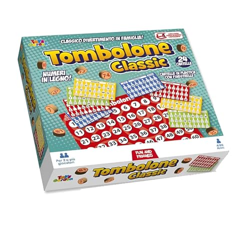 PRESTIGE & DELUXE Tombola Classic 24 Ordner - Traditionelles Brettspiel für die ganze Familie mit Spielbrett, Zahlen aus Holz und 24 Ordnern mit Fenstern + Schlüsselanhänger Pfeife von PRESTIGE & DELUXE