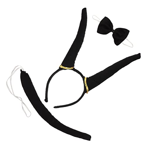 PRETYZOOM 1 Satz Antilopenhorn Dreiteiliges Set Zubehör Stirnband Mit Antilopenhörnern Tier-stirnband- -kit Karikatur Tierfliege Haustier Kostüm Cosplay Kurzer Plüsch Black von PRETYZOOM