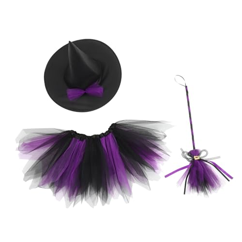 PRETYZOOM 1 Satz Satz Hexen Verkleiden Sich Halloween Vampir Individueller Hexenhut Kostüm Partyzubehör Cosplay-kleid Für Mädchen Kinderkleid Cosplay Bühnendekoration Violett Polyester von PRETYZOOM