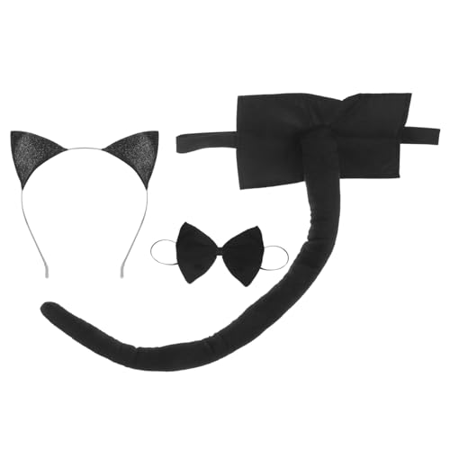 PRETYZOOM 1 Set Katzenkostüm-Zubehör Katzenohren Und Schwanz-Set Fliege Halsband Halskette Schwarzes Tierzubehör-Set Für Cosplay-Katzenkostüm von PRETYZOOM