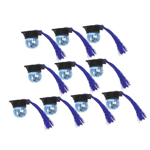 PRETYZOOM 10 Stück Abschlussparty -Dekorationen Discokugeln für Kuchen Mini-Abschlussquasten Grad-Cap-Ornament kleine Cupcake-Dekoration kleiner Cupcake-Topper Acryl Blue von PRETYZOOM