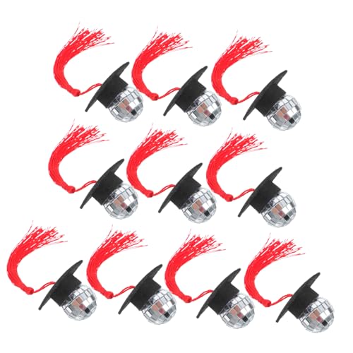PRETYZOOM 10 Stück Tortenaufsatz mit Abschlusskappe kleine Cupcake-Dekoration Partydekorationen im Disco-Stil Abschlusskappendekoration Cupcake-Topper mit Abschlusskappe Filzstoff rot von PRETYZOOM