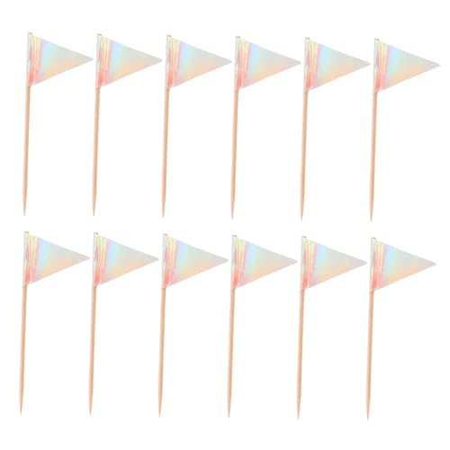 PRETYZOOM 12 Stück Dreiecksflaggen Silber Dekorative Cocktail Picks und Cupcake Topper für Kuchen Desserts Obstplatten und Party Snacks Vielseitig Einsetzbar und Leicht Transportierbar von PRETYZOOM