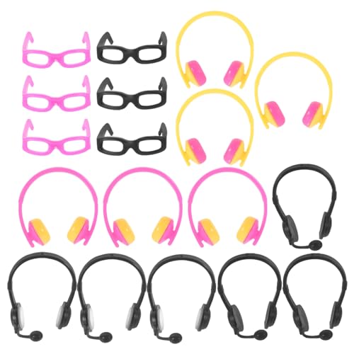 PRETYZOOM 18 Stück Mini-Puppenbrillen Kopfhörer DIY-Puppen-Dressing-Brillen Kunststoff-Headsets Miniatur-Sonnenbrillen Für GNOME Haustier Katze Hund Puppen Kostümzubehör von PRETYZOOM