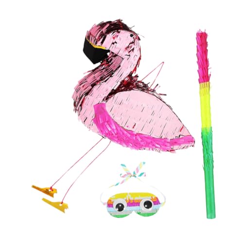 PRETYZOOM 1Satz Flamingo Piñata mit Stick und Augenbinde für Kindergeburtstag Rosa Dekoration für Babyparty Luau und Tropische Feiern Interaktives und Vielseitiges Partyzubehör von PRETYZOOM