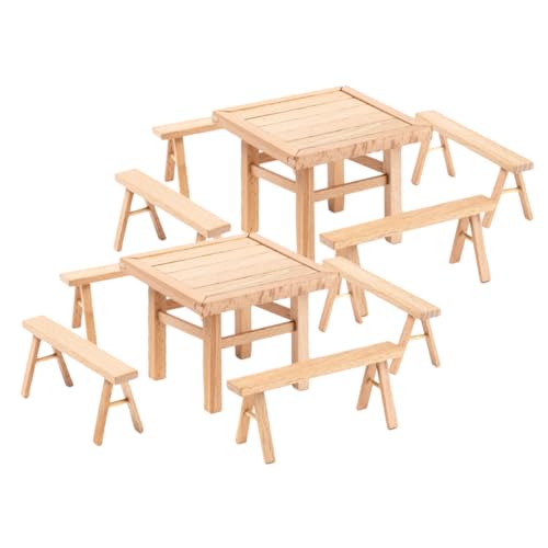 PRETYZOOM 2 Sätze Set mit Tisch und Stühlen für den Feengarten -Esstisch- und Stuhlset Kinder bausteine Miniforce-Spielzeuge Holzspielzeug zum Selbermachen Puzzle-Montagemöbel gebaut von PRETYZOOM