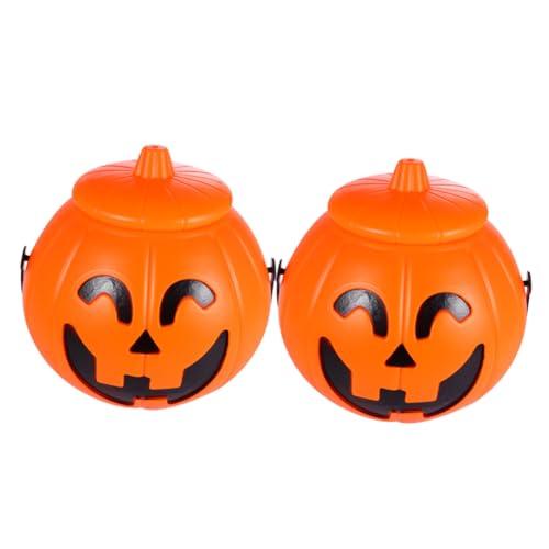 PRETYZOOM 2 Stück Halloween Bedeckte Kürbis-Eimer-süßigkeits-Eimer-tragbare Kürbis-Laterne Gefälscht Dekorationen Lieferungen Party Halloween-Boxen Led Behandeln Netz Orange Plastik von PRETYZOOM