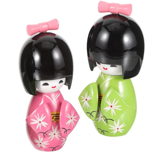 PRETYZOOM 2 Stück Japanische Puppe Kimono-Puppe Traditionelle Kokeshis-Puppe Asiatische Volksfiguren Mädchen-Kimono Hölzerne Kokeshis-Spielzeug Geishas ​​Sammlerstück Für Zuhause Büro von PRETYZOOM