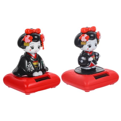 PRETYZOOM 2 Stück Solarbetriebenes Tanzende Kimono Puppen mit Wackelkopf Niedliche Auto und Schreibtisch Deko Robuste Wiederverwendbare Figurine für Auto Armaturenbrett und von PRETYZOOM
