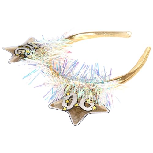 PRETYZOOM 2024 Neujahrs-Stirnband Stern-Lametta-Haarband Glitzer-Haarreifen Goldene Pailletten-Tiara Kopfbedeckung Für 2024 Silvester Weihnachten Feiertag Geburtstagsparty von PRETYZOOM