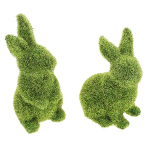 PRETYZOOM 2st Grünes Kaninchenornament Haustier Kaninchenmodell Hamster Beflockte Tierfiguren Ornament Mooshase Halloween Gnom Dekoration Hase Formschnitt Falscher Hase Wurf Green Beflockung von PRETYZOOM