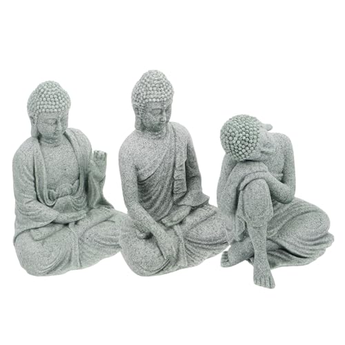 PRETYZOOM Buddha-skulptur Im Chinesischen Stil Sandstein Zen- Für Meditation Und Garten 3-teiliges Set von PRETYZOOM