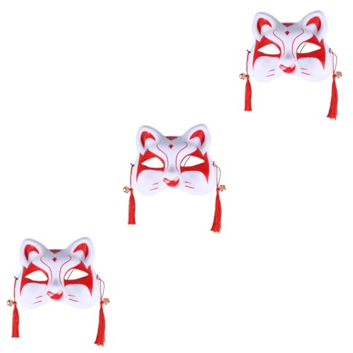 PRETYZOOM 3st Japanisches Halloween Venezianische Masken Halloweenkostüm Animationsmaske Cosplay-Maske Japanische Hälfte Karneval-Masken Katze Mit Halbem Gesicht Japanischer Stil von PRETYZOOM