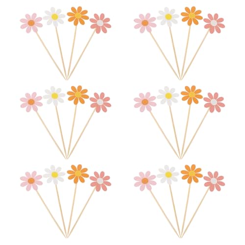 PRETYZOOM 40 Stück Cupcake-Topper Mit Gänseblümchenmotiv Groovige Frühlingsblumen-Kuchenaufsätze Kuchendekorationen Für Mädchen Babyparty Hochzeit Geburtstag Party-Dekorationen von PRETYZOOM