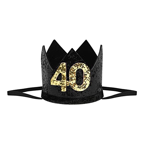 PRETYZOOM 40. Geburtstag Krone Schwarz Glitzer Geburtstag Kronenparty Stirnband für 40 Jahre Alte Geburtstagsfeier Dekorationen Geburtstagsfeier Hüte für Erwachsene von PRETYZOOM