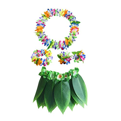 PRETYZOOM 5 stücke Hawaii Tropical Hula Grass Dance Rock Blume Armbänder Stirnband Halskette Set Hawaii Party Performance Kostüm (verdicken Stoff Bunte Kind größe) von PRETYZOOM