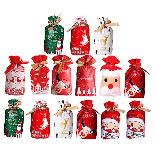 PRETYZOOM 50 Stück Weihnachtsessen-tasche Weihnachtsbonbonbeutel Weihnachtsbeutel Mit Kordelzug Kordelschonerbeutel Weihnachtssäcke Beutel Weihnachtsgeschenktüte Mit Süßigkeiten Plastik von PRETYZOOM