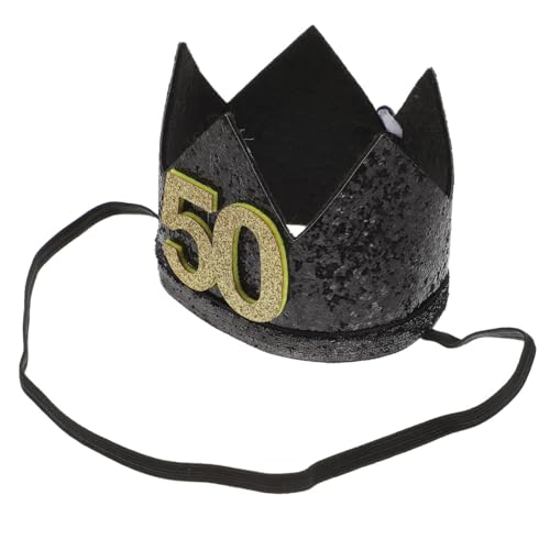 PRETYZOOM 50. Geburtstag Krone Schwarz Glitzer Geburtstag Kronenparty Stirnband für 50 Jahre Alte Geburtstagsfeier Dekorationen Geburtstagsfeier Hüte für Erwachsene von PRETYZOOM