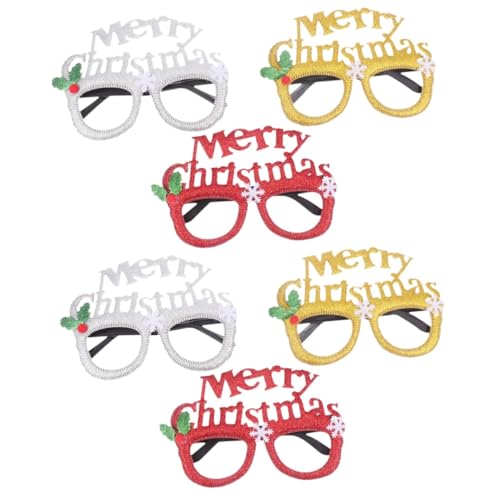 PRETYZOOM 6 Paare Urlaub Brillengestell Frohes Neues Jahr Brille Weihnachtskostüm Brille Weihnachtsfeier Sonnenbrille Weihnachtsdekoration Kostüm Gläser Weihnachten Kind Schmücken von PRETYZOOM