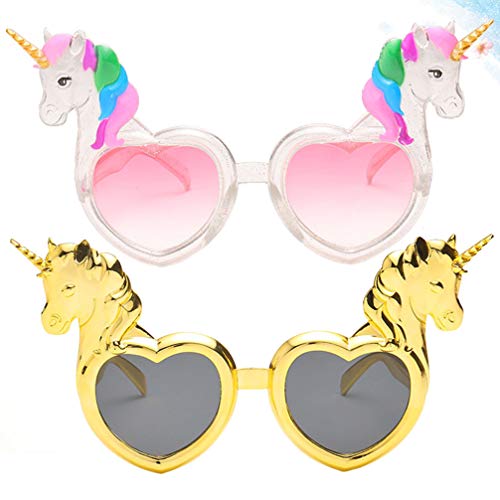 PRETYZOOM Einhorn Sonnenbrille Herzform Linse Party Brille Thema Party Liefert 2 Stück (Bunt Und Golden) von PRETYZOOM