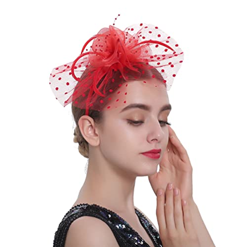 PRETYZOOM Faszinatoren Hut für Frauen Tee Party Stirnband Blume Schleier Mesh Stirnband Für Mädchen Und Frauen Hochzeitsparty Cosplay Kopfschmuck (Rot) von PRETYZOOM