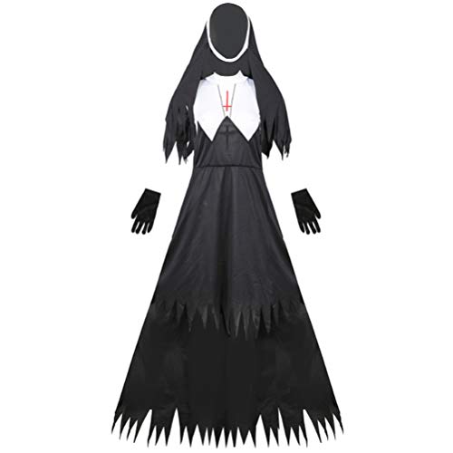 PRETYZOOM Horror Halloween Nonne Kostüm Gruselige Kleidung Scary Gothic Kleid mit Schleier für Damen Herren Fasching Karneval Robe Pastor Priester Cosplay Zombie Vampir Verkleidung von PRETYZOOM