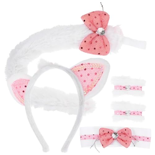 PRETYZOOM Katzenohren-Stirnband-Set Tierohren-Haarband Mit Waschgesichts-Armbändern Cosplay- Dekorative Fliege Kostüm Katzen-Cosplay-Kostüm von PRETYZOOM