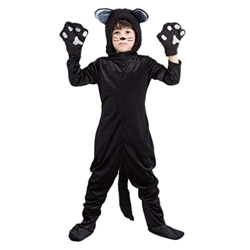 PRETYZOOM Kinder Katzenkostüm Pyjama Halloween Kostüm für Jungen Mädchen Halloween Cosplay (Größe M) von PRETYZOOM