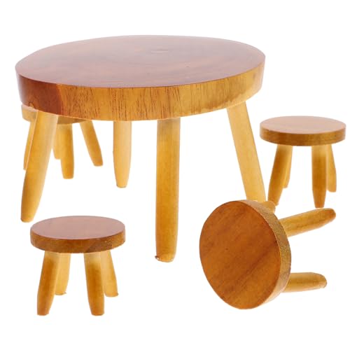 PRETYZOOM Miniatur-Puppenhaus-Esstisch-Stühle-Set Mini-Vintage-Holztischstühle 1:12 Küchenmöbel-Zubehör Rollenspielset Für Mikro-Landschafts-Picknick-Dekoration von PRETYZOOM