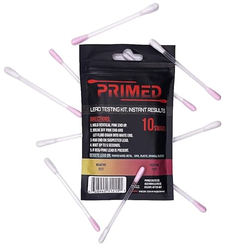 PRIMED Blei-Test-Kit – [10 voraktivierte Tupfer ] | Keine externen Rückstände erforderlich | Schnelltestset zur Bleierkennung | Versiegelbarer Beutel | Testet Holz, Metalle, Kunststoffe und mehr von PRIMED