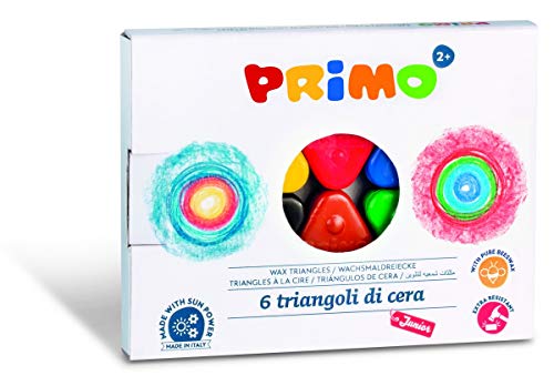 PRIMO 074TRI6 Wachsmaler, Wachstriangeln, Wachsmalstifte, Wachsmalkreide Extra Stark, 6 Farben von PRIMO