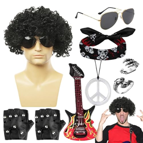 80er Jahre Rocker Kostüm Herren, Rocker 80er Jahre Themed Outfits, 9 Punk Male Outfits Curly Rock Perücke, Punk Kostüm Outfits für Maskerade 80er Jahre Rocker Kostüm Herren, Rocker 80er Jahre Themed Outfits, 9 Punk Male Outfits Curly Rock Perücke, Punk Kostüm Outfits für Maskerade von PRIMUZ
