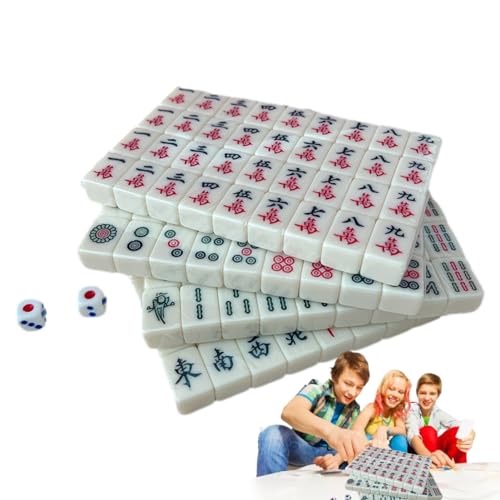 PRIMUZ Mahjong-Set, Leichtes Tragbares Mahjong-Spielstein-Set, Reise-Mahjong-Spielset, 144 Teile/Set, Spielsteine, Reisezubehör Für Ausflüge, Schlafsäle, Häuser, Schulen von PRIMUZ