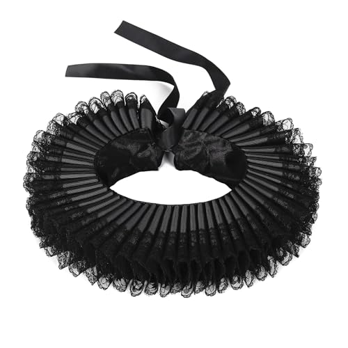 PRINCESS BRIDE Aristokratischer Renaissance-Elisabethanischer Rüschenkragen, Hals, Rüschen, Spitze, Spleißen, edles, dekoratives Halsband (schwarz) von PRINCESS BRIDE