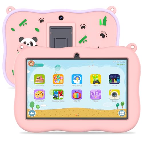 PRITOM Kleinkind-Tablet für Kinder, 7-Zoll-Kinder-Tablets mit WiFi, 32GB ROM, 2GB RAM, Bluetooth, Kindersicherung, vorinstallierte APPs, Spiele, Lernen, pädagogische Kinder-Tablet mit Fall, rosa von PRITOM