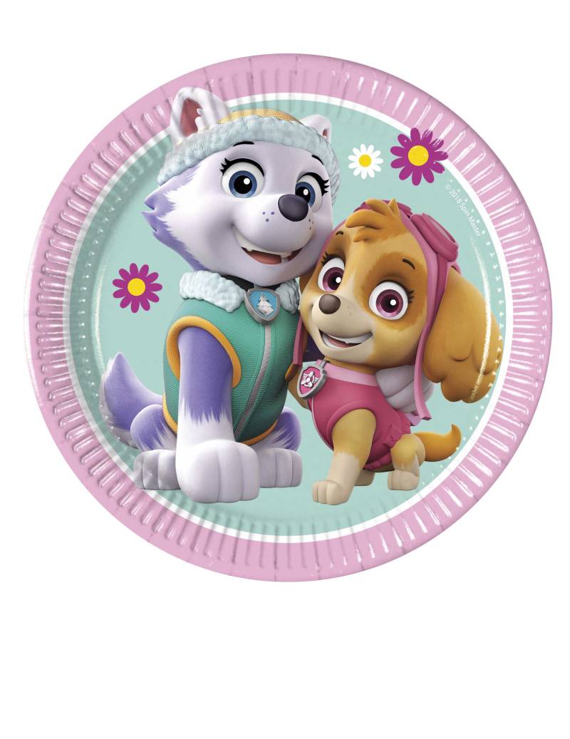 Kleine Paw Patrol-Pappteller Skye und Everest Tischdeko 8 Stück bunt 20cm von KARNEVAL-MEGASTORE