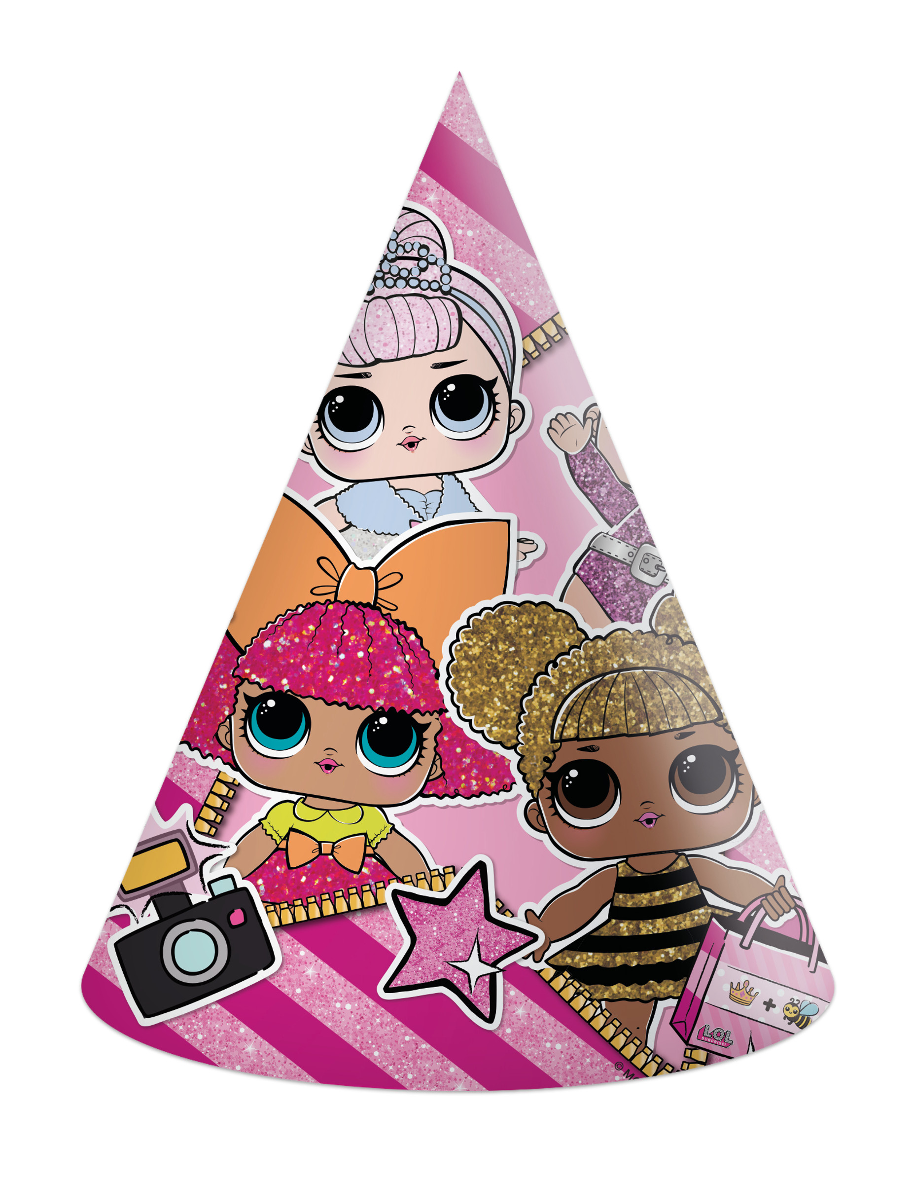 LOL Surprise-Partyhüte 6 Stück bunt LOL Surprise-Partyhüte 6 Stück bunt von KARNEVAL-MEGASTORE
