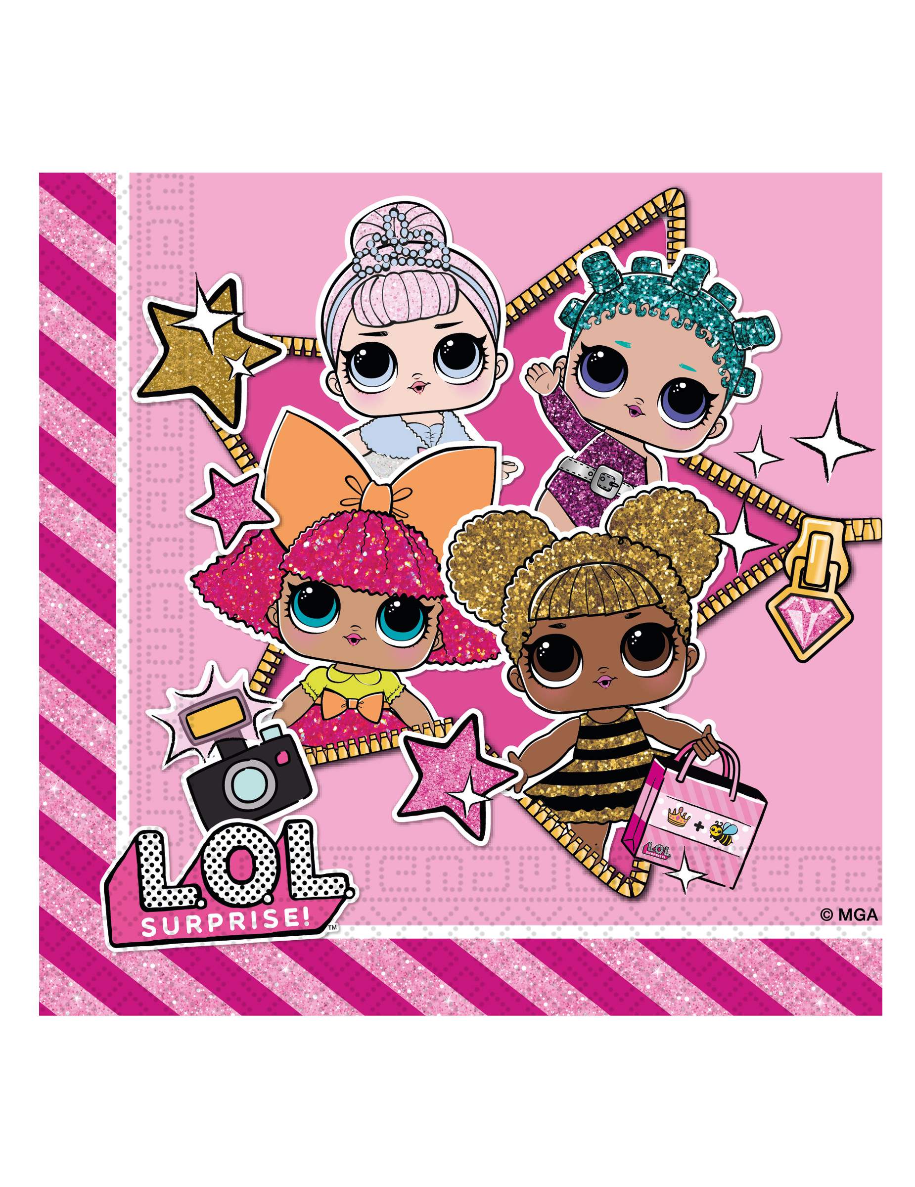 LOL Surprise-Servietten Geburtstagsdeko 20 Stück pink 33x33cm von KARNEVAL-MEGASTORE