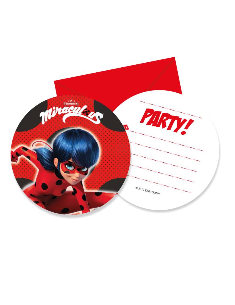 Ladybug-Einladungskarten mit Briefumschlägen Kindergeburtstag 6 Stück rot-schwarz von KARNEVAL-MEGASTORE