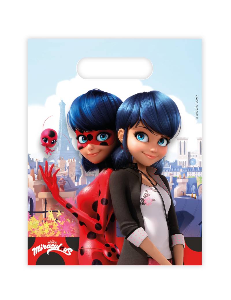 Ladybug-Geschenkbeutel Miraculous 6 Stück Kindergeburtstag bunt 23 x 16,5 cm von KARNEVAL-MEGASTORE