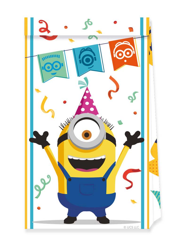 Minions-Geschenktüten für Kindergeburtstag 4 Stück bunt 22 cm von KARNEVAL-MEGASTORE
