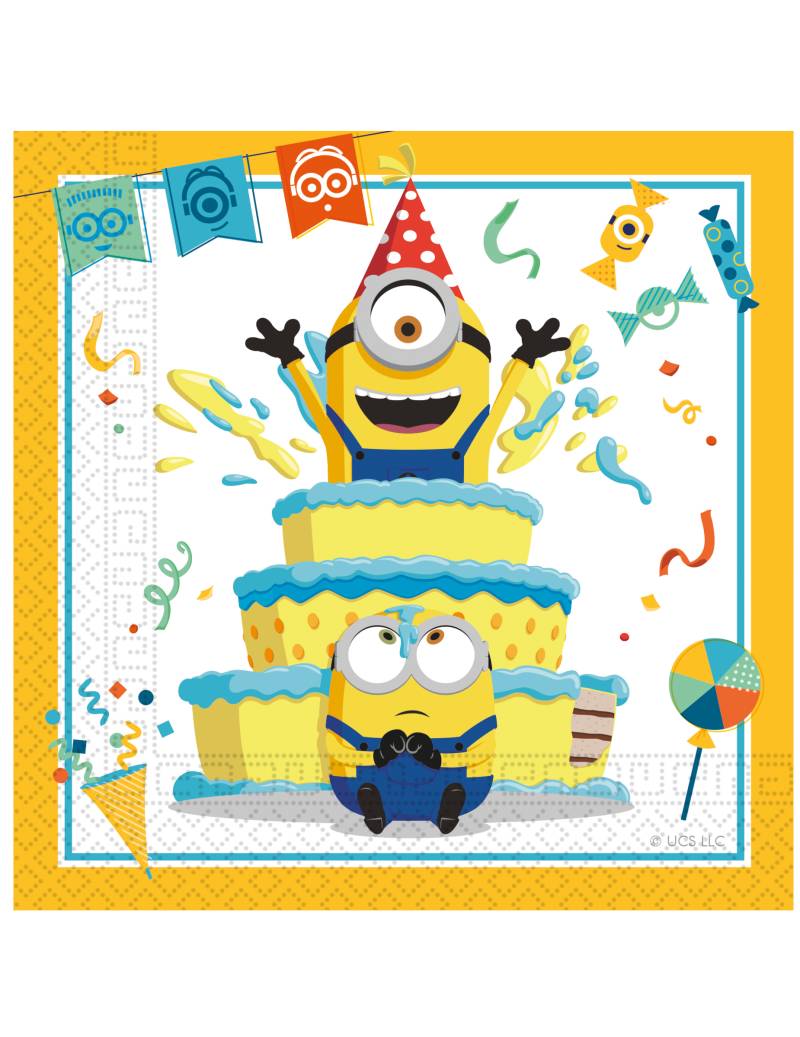 Minions-Papierservietten Geburtstags-Tischdeko 20 Stück bunt 33 x 33 cm von KARNEVAL-MEGASTORE