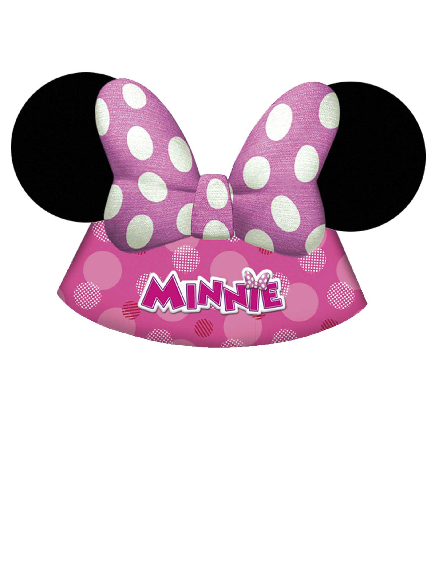 Minnie Maus Partyhüte 6 Stück pink-weiss-schwarz von KARNEVAL-MEGASTORE