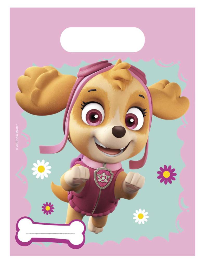 Paw Patrol-Geschenktüten Skye und Everest Kindergeburtstag Deko 6 Stück bunt von KARNEVAL-MEGASTORE