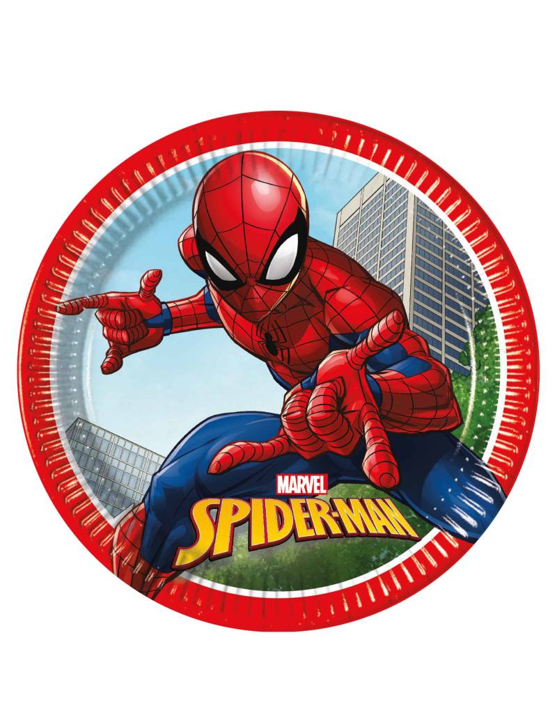 Spiderman-Partyteller Einweggeschirr 8 Stück bunt 23 cm von KARNEVAL-MEGASTORE