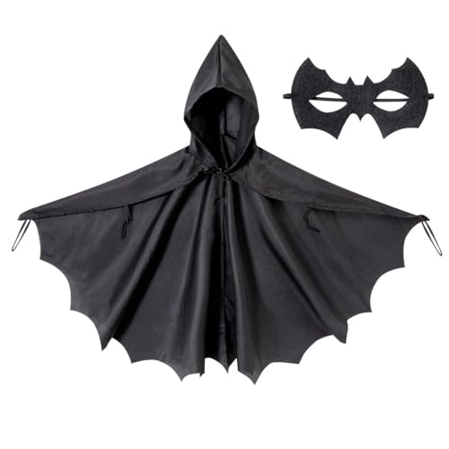 PROMOTED TO BIG SISTER Damen Umhang mit Fledermausflügeln und Kapuze, Halloween, Vampir-Hexenkostüm mit Maske (Schwarz-A) von PROMOTED TO BIG SISTER