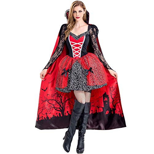 PROTAURI Damen Frauen Halloween Kostüm Vampir - Königin Hexe Kostüm mit Mantel Cosplay Cosy Black Ghost Zombie Party Outfits von PROTAURI