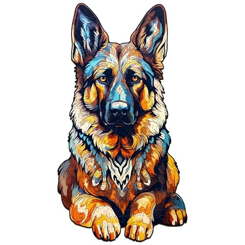 PRSTENLY Holzpuzzle für Erwachsene, Deutscher Schäferhund Puzzle Tierpuzzle aus Holz Einzigartige Form Puzzleteile Erwachsene, Holzpuzzle für Erwachsene mit Hölzerner Geschenkbox 42*22.8cm 250 Teile von PRSTENLY